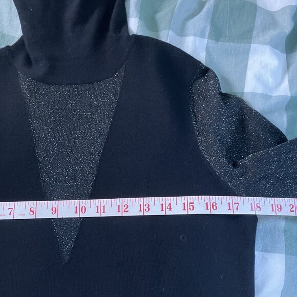Elie Tahari Turtleneck Sweater Womens S Merino Wool Black Glitter Holiday - Picture 9 of 9